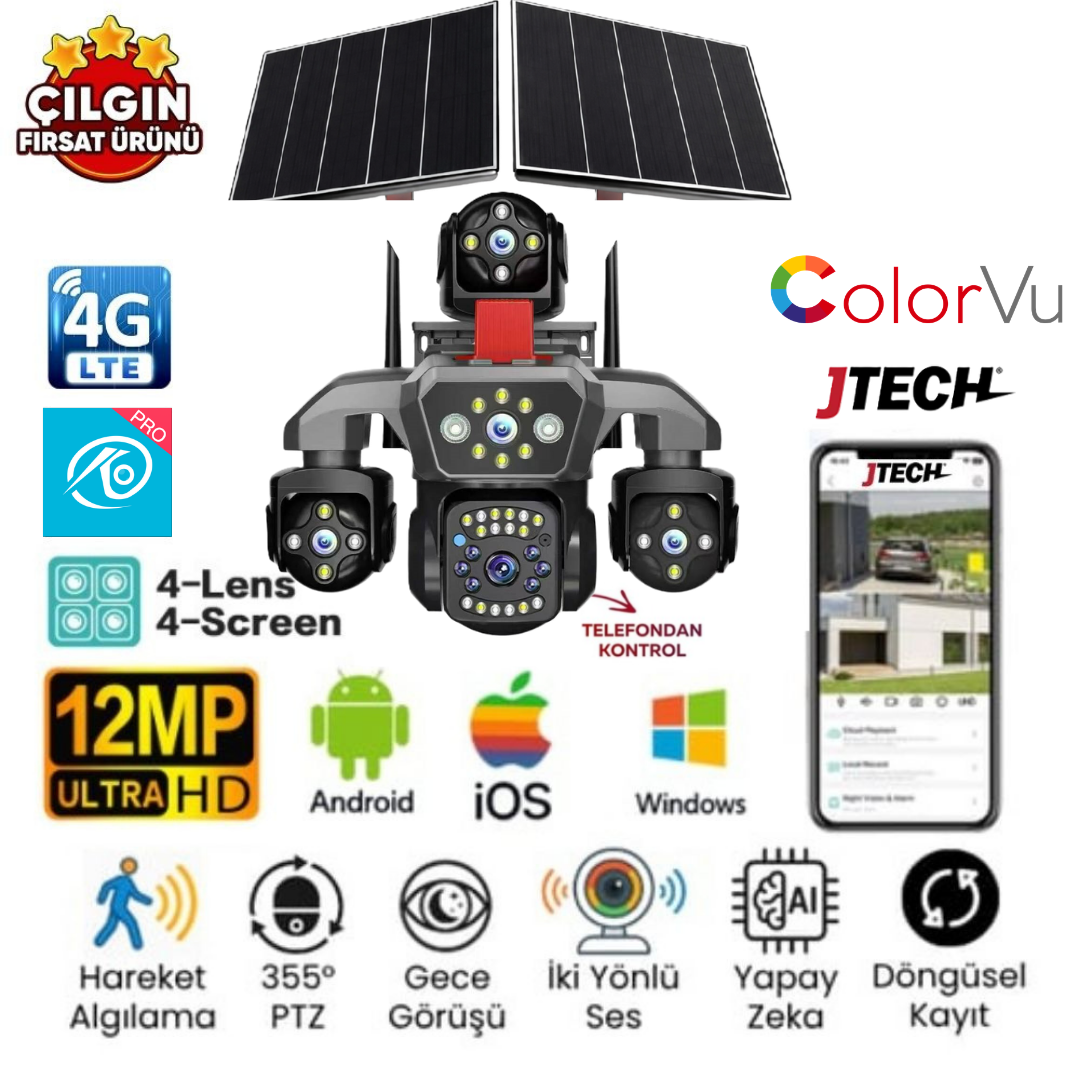 OK-S-340 Premium 4G 4 Lens AOV Solar Çift Panel