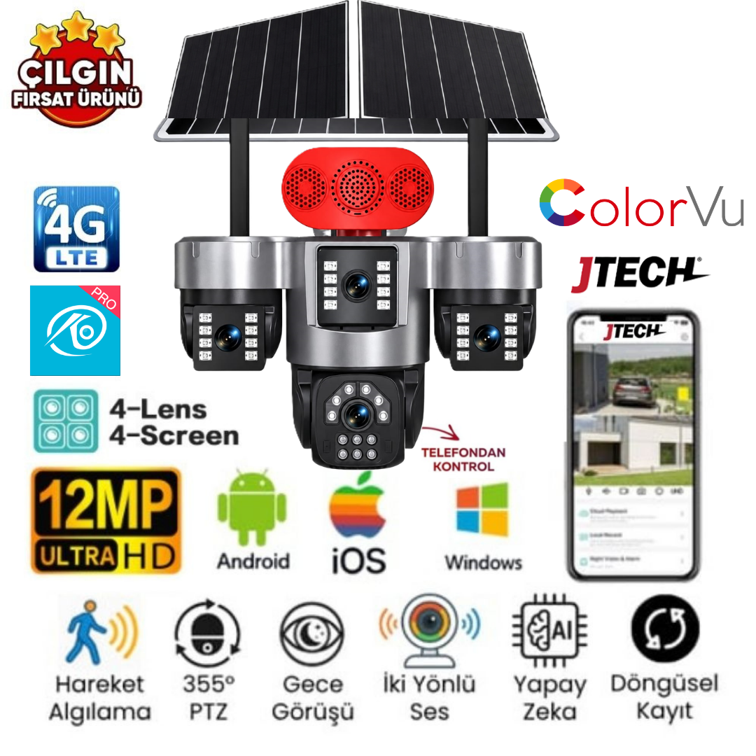 OK-S-341 Premium 4G 4 Lens AOV Solar Çift Panel
