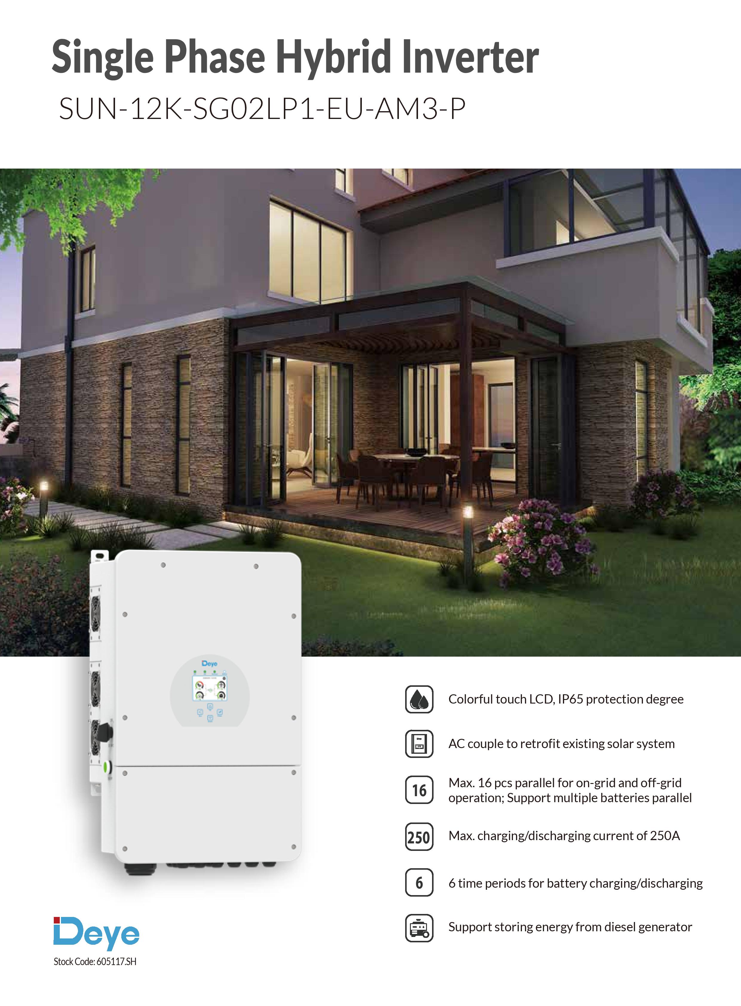 DEYE 12 KW Hibrit Monofaz LV (48V) teknik özellik tablosu 1