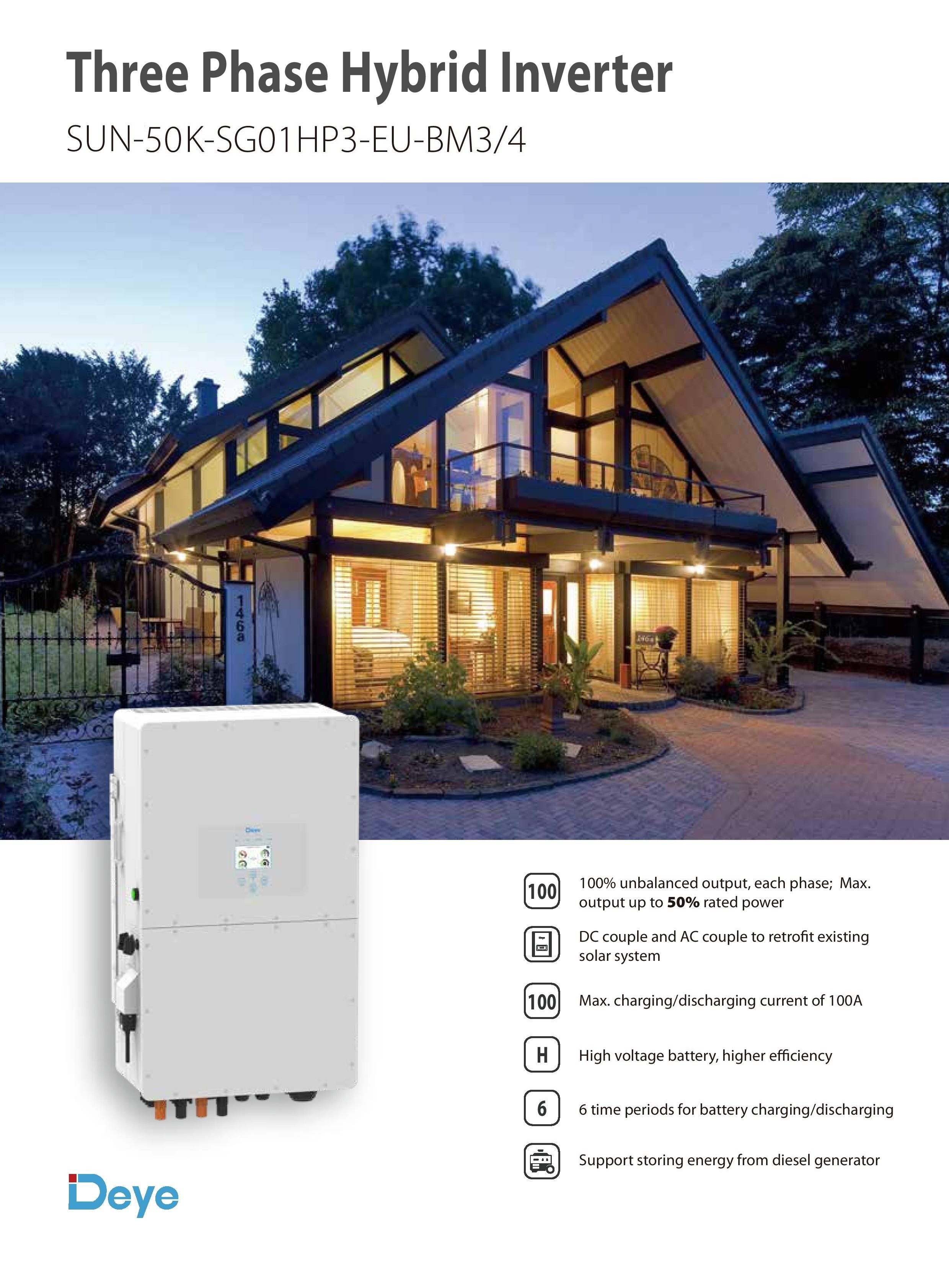 DEYE 50kW Hibrit Trifaze (HV) teknik özellik tablosu 1