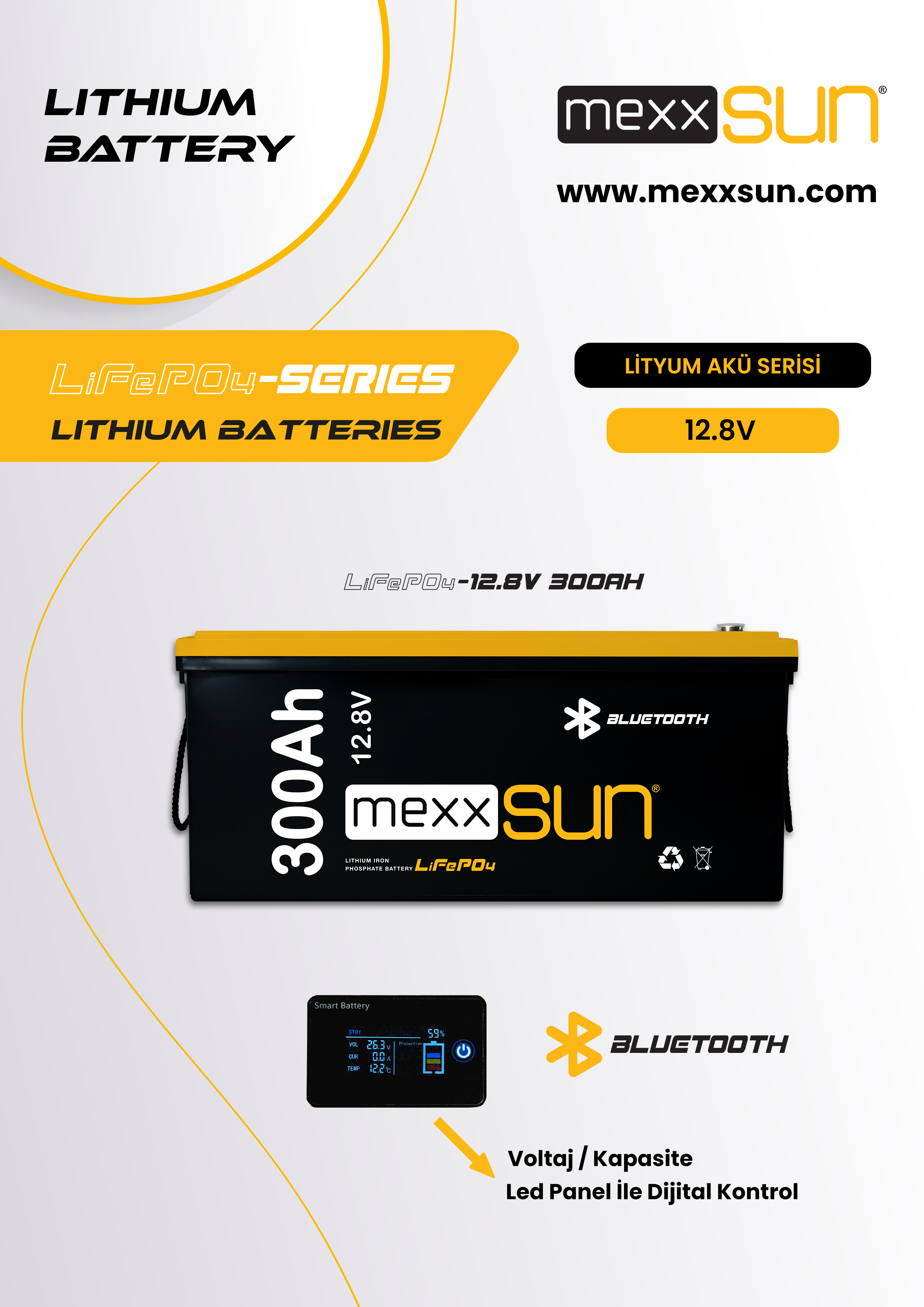 MEXXSUN Lityum Akü 12,8V 300Ah (LiFePo4) 3840Wh teknik özellik tablosu 1