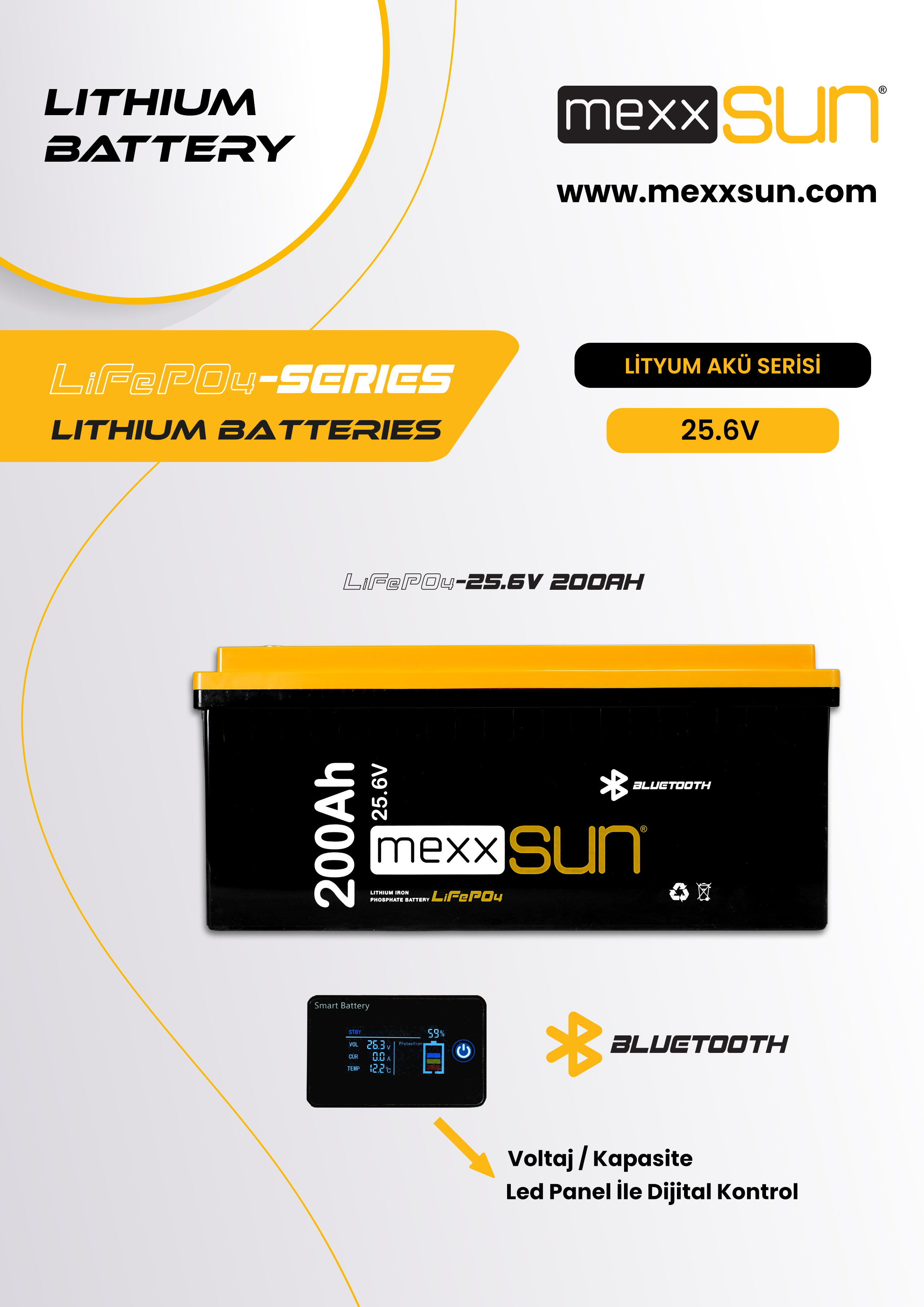 MEXXSUN Lityum Akü 25,6V 200Ah (LiFePo4) 5120Wh teknik özellik tablosu 1