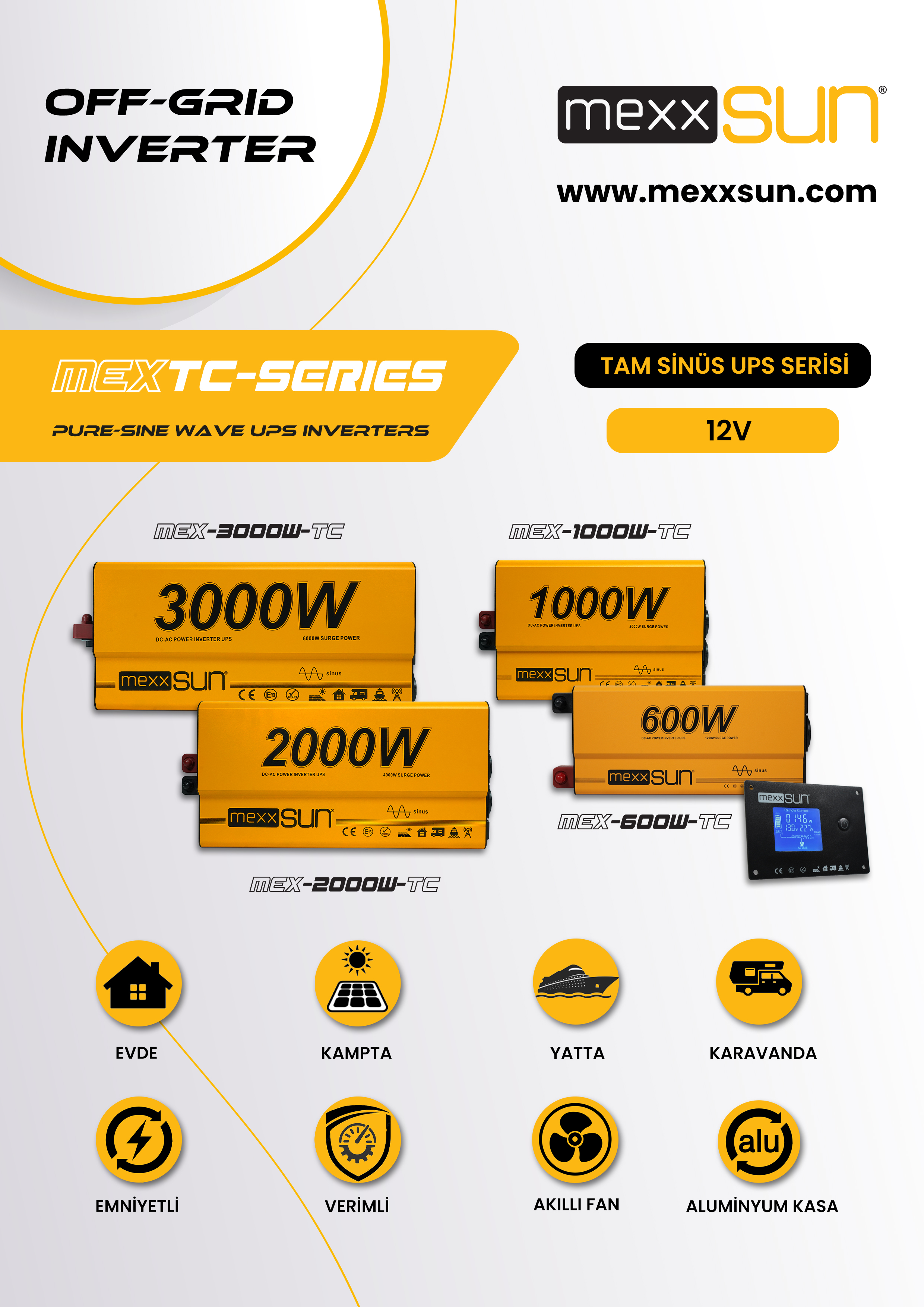 Tam Sinüs UPS (Remote Ekran) 12V 1000W teknik özellik tablosu 1